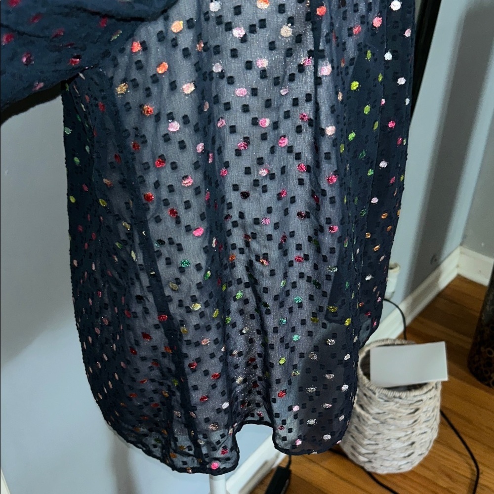 J. Crew Midnight Blue Blouse with Multicolor Dots - Picture 6 of 8